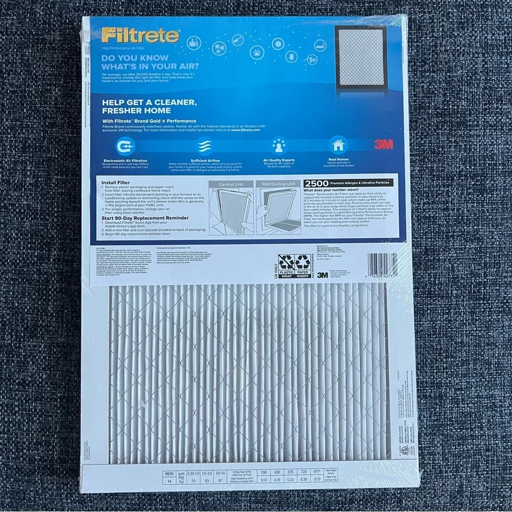 NWT 3M 2500 Series Filtrete 1" Filter MPR 2500 MERV 14, 4-pack - Picture 3 of 5